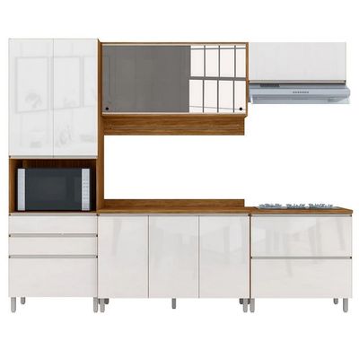 Cozinha Completa Bartira Amazonita 9 Portas 4 Gavetas 7 Prateleiras Branco com Damasco