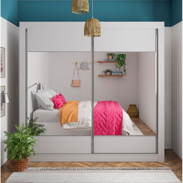 Guarda Roupa Made Marcs Londres UP com 2 Portas e 4 Gavetas e Espelho Branco Acetinado Guarda Roupa Made Marcs Londres UP com 2 Portas e 4 Gavetas e Espelho Branco Acetinado