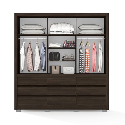 Guarda-Roupa Bartira Arezzo com 3 Portas e 9 Gavetas Café