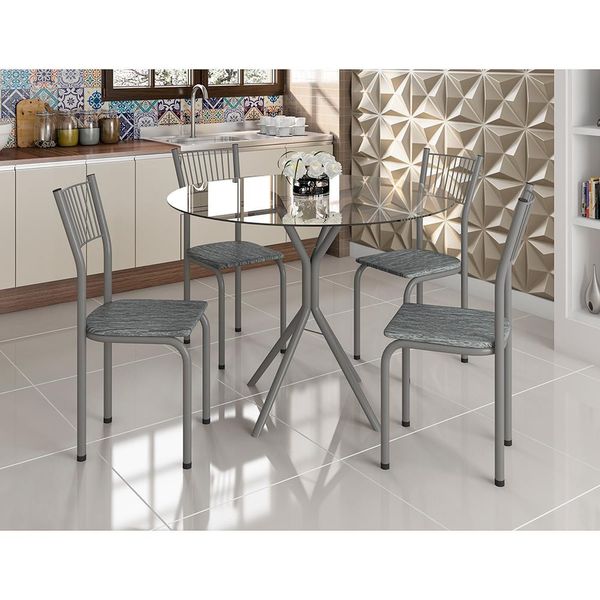 Mesa de Jantar com 4 Cadeiras Sergipe New Fabone Cinza com Rajado Mesa de Jantar com 4 Cadeiras Sergipe New Fabone Cinza com Rajado