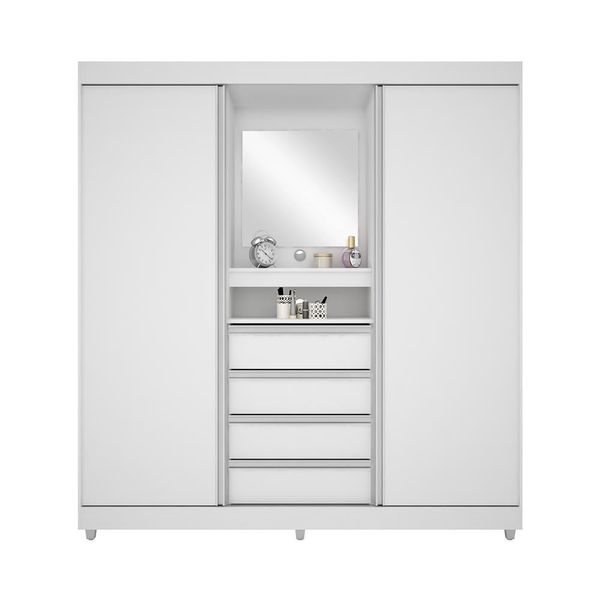 Guarda Roupa Fortaleza II com 2 Portas de Correr e 4 Gavetas Bartira Branco Guarda Roupa Fortaleza II com 2 Portas de Correr e 4 Gavetas Bartira Branco