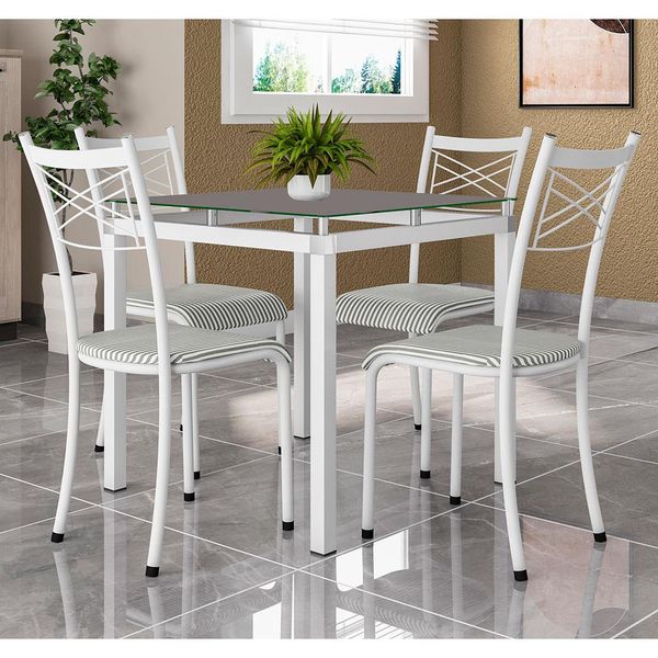 Mesa de Jantar com 4 Cadeiras Artefamol Quadri Branco