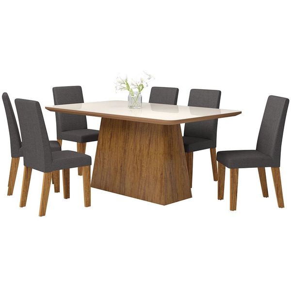 Mesa de Jantar Ventura 90 x 180cm com 6 Cadeiras Loren Plus com Assento em Espuma Viero Grápia, Rústico e Cinza Mesa de Jantar Ventura 90 x 180cm com 6 Cadeiras Loren Plus com Assento em Espuma Viero Grápia, Rústico e Cinza