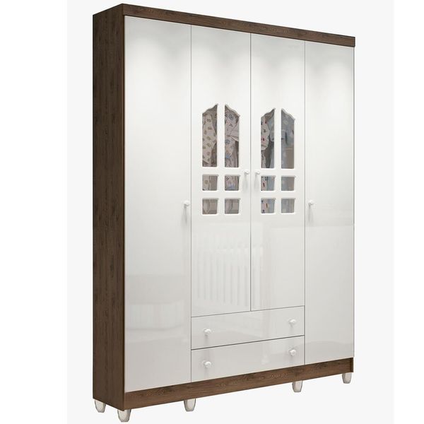 Guarda-Roupa Carolina Baby Mirelle com 4 Portas e 2 Gavetas Branco Amadeirado