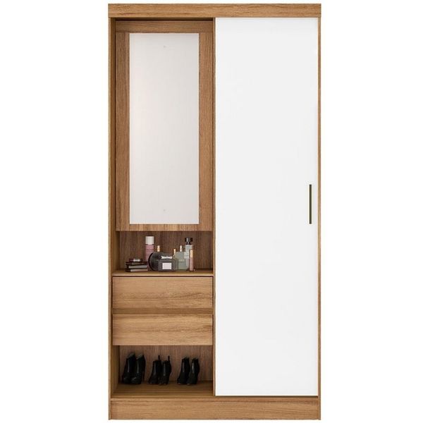 Guarda-Roupa Demóbile Modena 2 Portas 2 Gavetas e 5 Prateleiras Amêndola com Branco Guarda-Roupa Demóbile Modena 2 Portas 2 Gavetas e 5 Prateleiras Amêndola com Branco