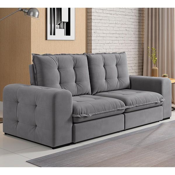 Sofá 4 Lugares Besthouse Fofão com Assento Retrátil e Encosto Reclinável Slim 250 cm de largura Chumbo
