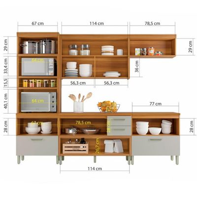 Cozinha Completa em MDF Nesher Princesa com 6 Portas 4 Gavetas e 12 Prateleiras Freijo e Off White