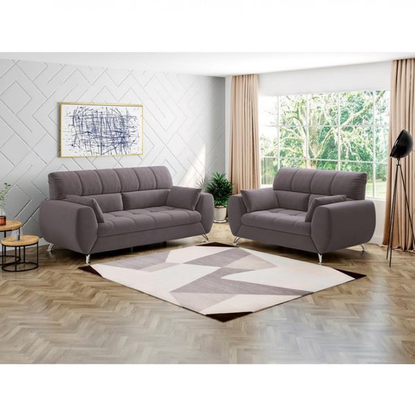 Sofá 3 e 2 Lugares Bélgica em Tecido Suede com 4 Almofadas Linoforte Concreto Sofá 3 e 2 Lugares Bélgica em Tecido Suede com 4 Almofadas Linoforte Concreto