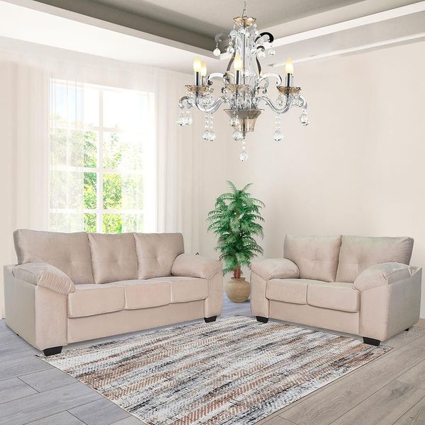 Sofá 3 e 2 Lugares Luizzi Montreal II com Revestimento em Veludo Slim Cappuccino Sofá 3 e 2 Lugares Luizzi Montreal II com Revestimento em Veludo Slim Cappuccino