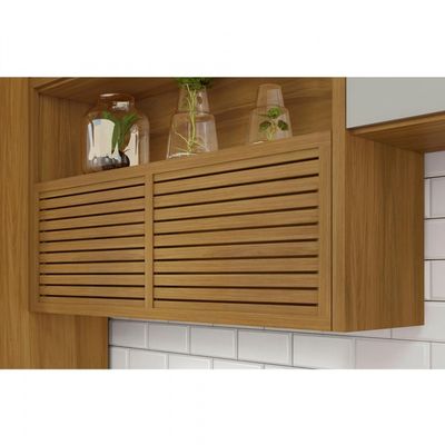 Cozinha Completa em MDF Nesher Princesa com 6 Portas 4 Gavetas e 12 Prateleiras Freijo e Off White
