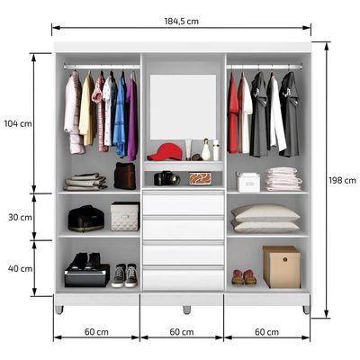 Guarda Roupa Fortaleza II com 2 Portas de Correr e 4 Gavetas Bartira Branco