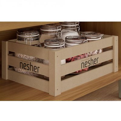 Cozinha Completa em MDF Nesher Princesa com 6 Portas 4 Gavetas e 12 Prateleiras Freijo e Off White