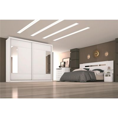 Guarda Roupa Triunfo Flex com 2 Portas de Correr e Espelho Móveis Europa Branco com Nogueira