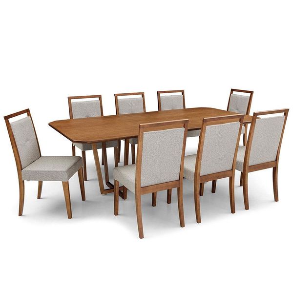 Mesa de Jantar Califórnia com 8 Cadeiras Herval Viana Herval Amêndoa com Cinza Mesa de Jantar Califórnia com 8 Cadeiras Herval Viana Herval Amêndoa com Cinza