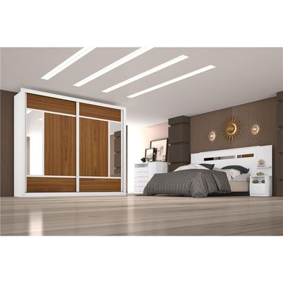 Guarda Roupa Triunfo Flex com 2 Portas de Correr e Espelho Móveis Europa Branco com Nogueira