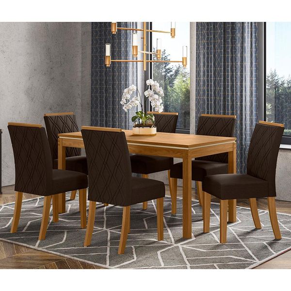 Mesa de Jantar Henn Fiori com 4 Cadeiras Attuale em Suede Nature e Off White com Marrom