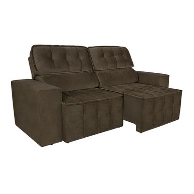 Sofá 4 Lugares Falconi com Assento Retrátil e Encosto Reclinável 219 cm Luizzi Tabaco
