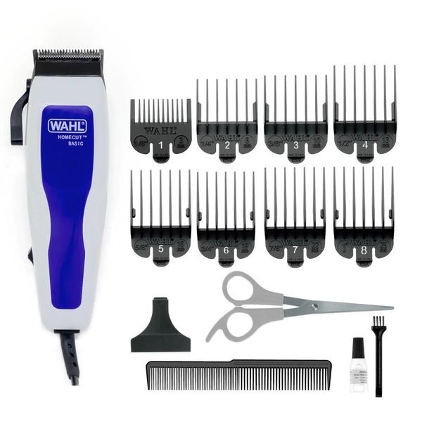 Máquina de Cortar Cabelo Wahl Home Cut Basic 9155 com 8 Pentes Branco com Azul / 110V