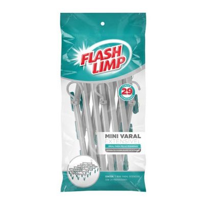 Mini Varal Extensível FlashLimp LAV3802 com 29 Prendedores em Plástico Cinza com Verde