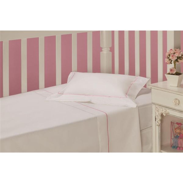 Jogo de Cama Infantil Plumasul Premium Love Baby com 3 Peças Branco com Rosa