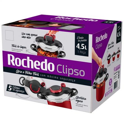 Panela de Pressão 4,5 L Rochedo Clipso Fechamento Externo em Alumínio com Revestimento Antiaderente e 5 Sistemas de Segurança Vermelho