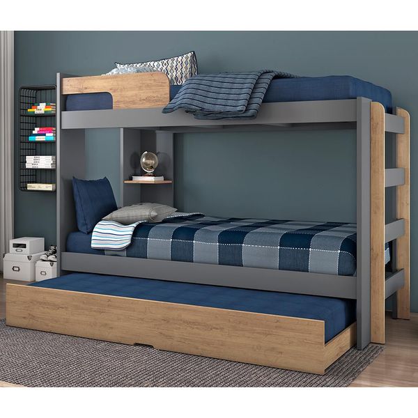 Beliche Conquista Lucca com Escada, Prateleira e Cama Auxiliar Amêndoa Fosco Beliche Conquista Lucca com Escada, Prateleira e Cama Auxiliar Amêndoa Fosco