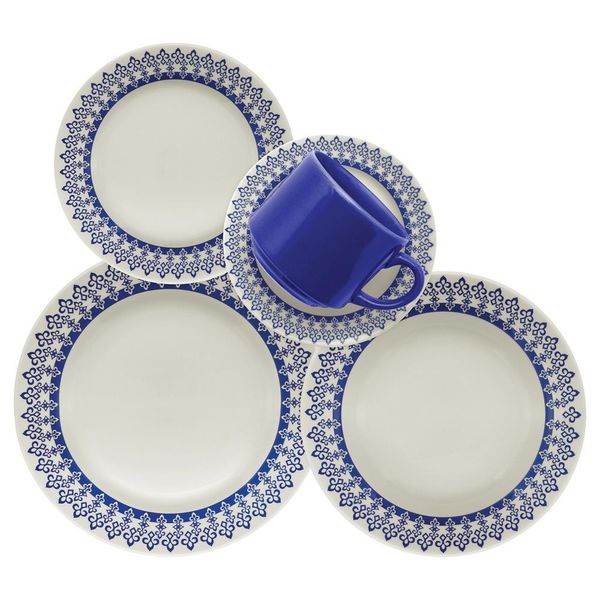 Aparelho de Jantar e Chá Biona Donna Grécia 30 Peças Branco com Azul Aparelho de Jantar e Chá Biona Donna Grécia 30 Peças Branco com Azul