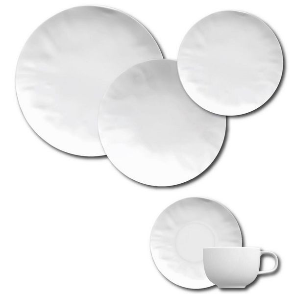 Aparelho de Jantar, Chá e Sobremesa 30 Peças Germer Orgânico em Porcelana Branco Aparelho de Jantar, Chá e Sobremesa 30 Peças Germer Orgânico em Porcelana Branco
