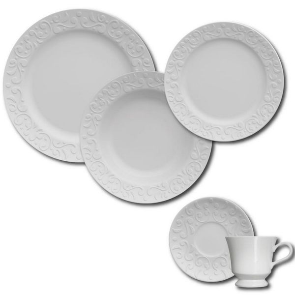 Aparelho de Jantar, Chá e Sobremesa 30 Peças Germer Tassel em Porcelana Branco Aparelho de Jantar, Chá e Sobremesa 30 Peças Germer Tassel em Porcelana Branco
