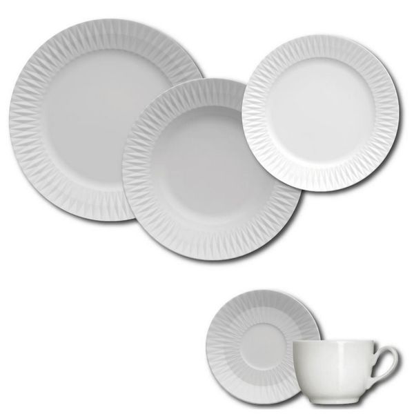 Aparelho de Jantar, Chá e Sobremesa 30 Peças Germer Diamante em Porcelana Branco Aparelho de Jantar, Chá e Sobremesa 30 Peças Germer Diamante em Porcelana Branco