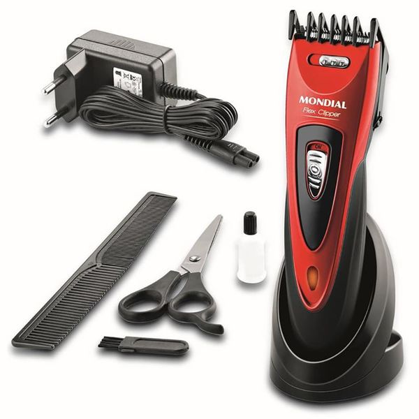 Máquina de Cortar Cabelo Mondial CR-04 Flex Clipper com 2 Pentes Vermelho / Bivolt