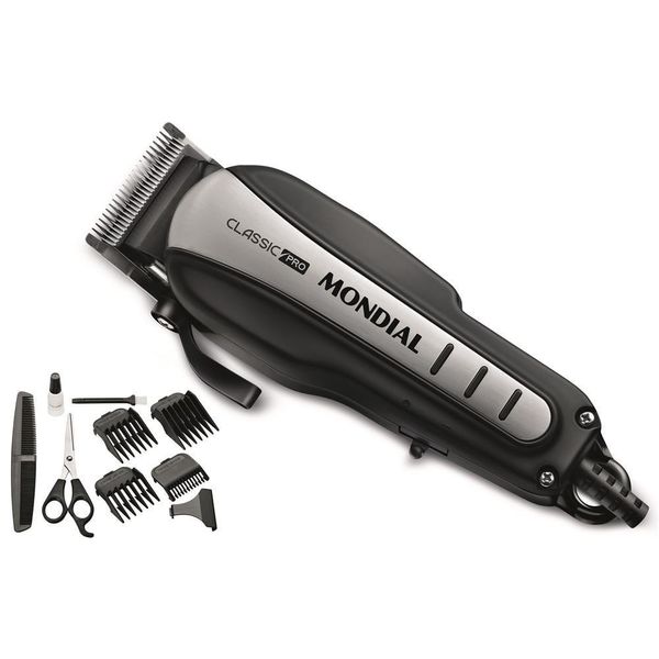 Máquina de Cortar Cabelo Mondial Classic Pro CR-03 com 4 pentes Prata / 110V Máquina de Cortar Cabelo Mondial Classic Pro CR-03 com 4 pentes Prata / 110V