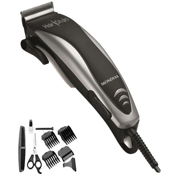 Máquina de Cortar Cabelo Mondial Hair Stylo CR-02 4 com Pentes Prata com Preto / 220V Máquina de Cortar Cabelo Mondial Hair Stylo CR-02 4 com Pentes Prata com Preto / 220V