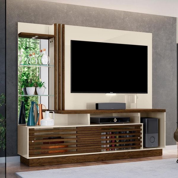 Estante Home Theater Madetec Frizz Plus para Tv até 60 Polegadas Off White com Savana