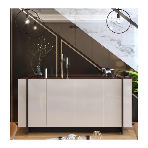 Buffet Colibri Copacabana com 4 Portas e 1 Prateleira Nogueira Real com Off White Buffet Colibri Copacabana com 4 Portas e 1 Prateleira Nogueira Real com Off White