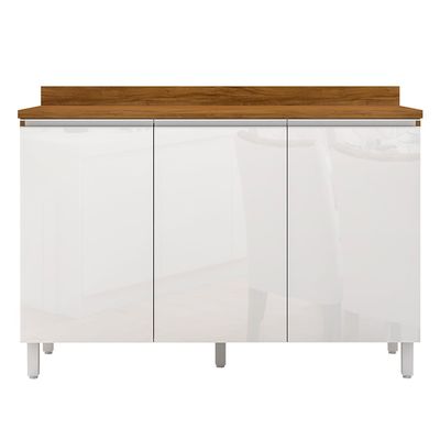 Balcão Triplo Amazonita 3 Portas 1 Prateleira Bartira Damasco com Branco
