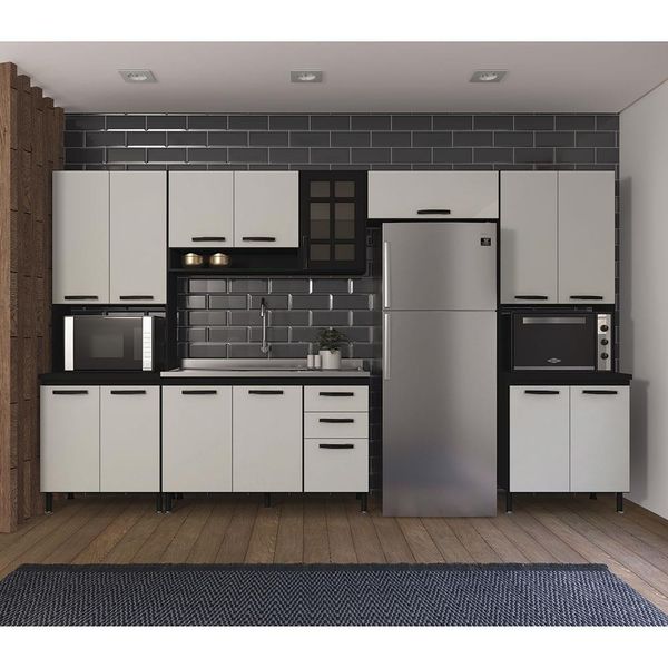 Cozinha Provence 2 Paneleiro com Balcão Pia Chumbo com Off White Cozinha Provence 2 Paneleiro com Balcão Pia Chumbo com Off White