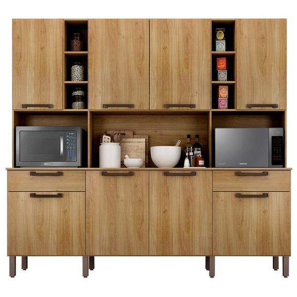 Cozinha Compacta Salleto Brasil com 8 Portas 2 Gavetas e 9 Prateleiras Carvalho Cozinha Compacta Salleto Brasil com 8 Portas 2 Gavetas e 9 Prateleiras Carvalho