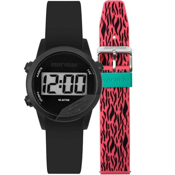 Relógio Unissex Digital Mormaii MO4100AF/T8T Troca Pulseira Preto e Rosa