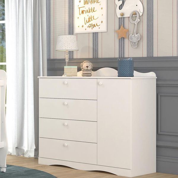 Cômoda Infantil Permobili Encanto com 1 Porta e 4 Gavetas Branco Cômoda Infantil Permobili Encanto com 1 Porta e 4 Gavetas Branco