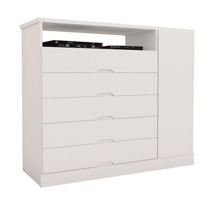 Cômoda Braga com 5 Gavetas e 1 Porta Made Marcs Branco Acetinado
