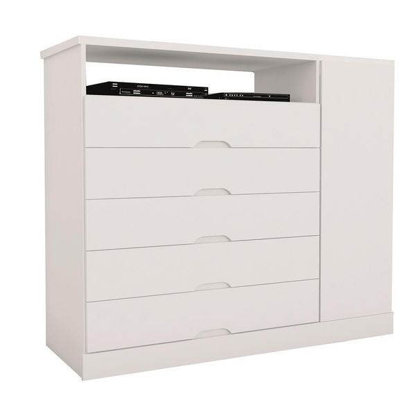 Cômoda Braga com 5 Gavetas e 1 Porta Made Marcs Branco Acetinado Cômoda Braga com 5 Gavetas e 1 Porta Made Marcs Branco Acetinado
