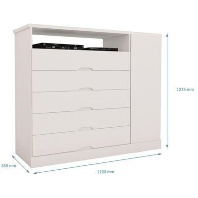 Cômoda Braga com 5 Gavetas e 1 Porta Made Marcs Branco Acetinado