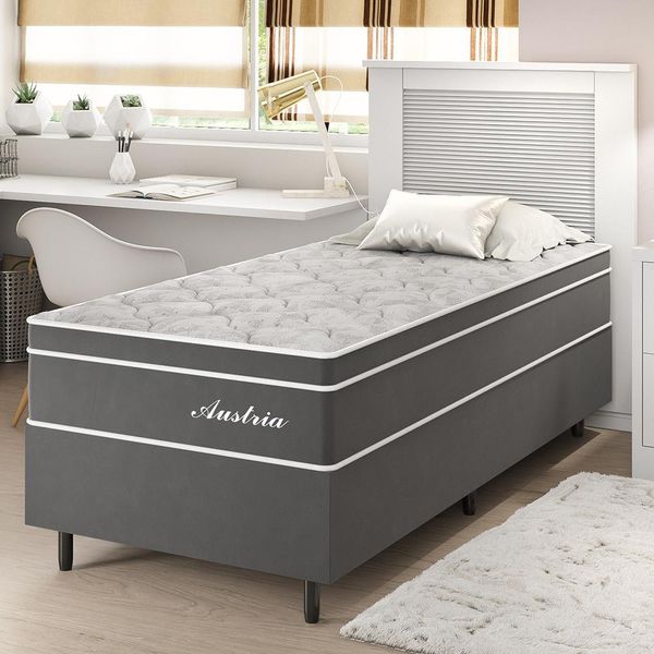 Cama Box Solteiro Viero Vian Áustria com Europillow e Molas Ensacadas 60x88x188 cm Prata, Branco e Cinza Cama Box Solteiro Viero Vian Áustria com Europillow e Molas Ensacadas 60x88x188 cm Prata, Branco e Cinza