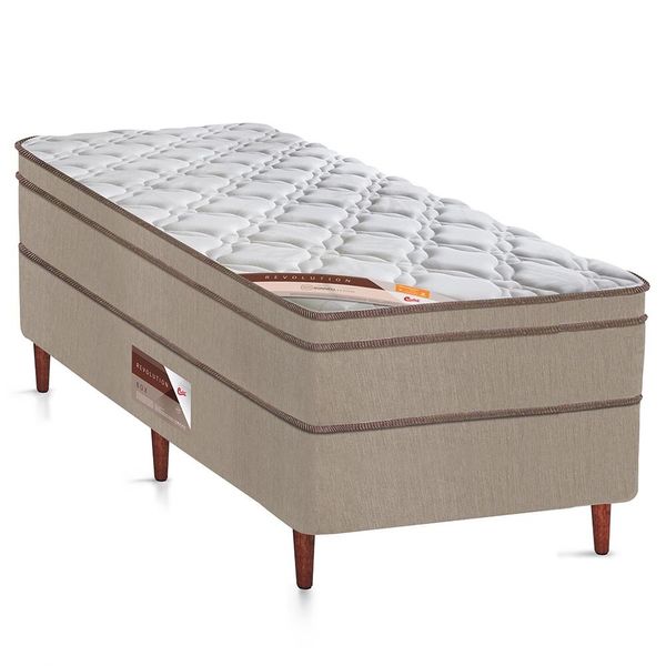 Cama Box Solteiro Castor Revolution com Molas Ensacadas 66x88x188cm Branco com Bege