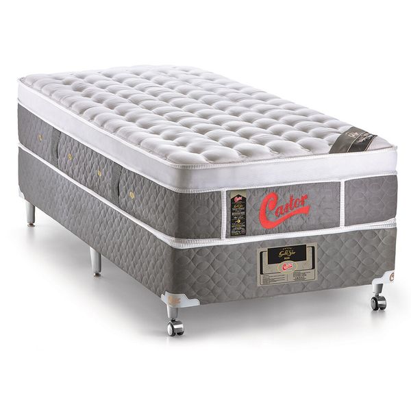 Cama Box Solteirão Castor Gold Star Light Stress Oxygen com Mola Pocket 73x96x203cm Branco com Cinza
