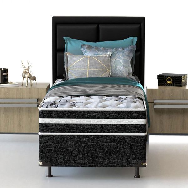 Cama Box de Solteiro Probel Guarda Costas Premium Multi Firme Espuma D20 e 28 60x88x188cm Branco e Preto