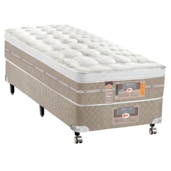 Cama Box Solteirão Castor Silver Star Air Molas Ensacadas Branco com Bege Cama Box Solteirão Castor Silver Star Air Molas Ensacadas Branco com Bege