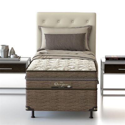 Cama Box Solteiro Óregon com Euro Pillow e Molas Prolastic 62x88x188cm Probel Bege com Marrom