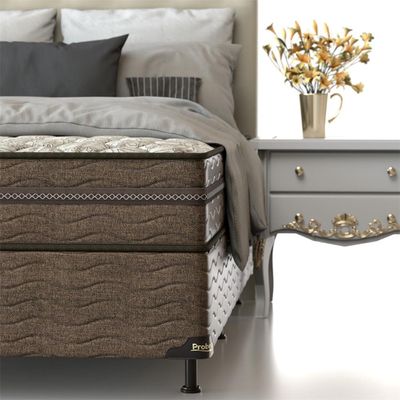 Cama Box Solteiro Óregon com Euro Pillow e Molas Prolastic 62x88x188cm Probel Bege com Marrom